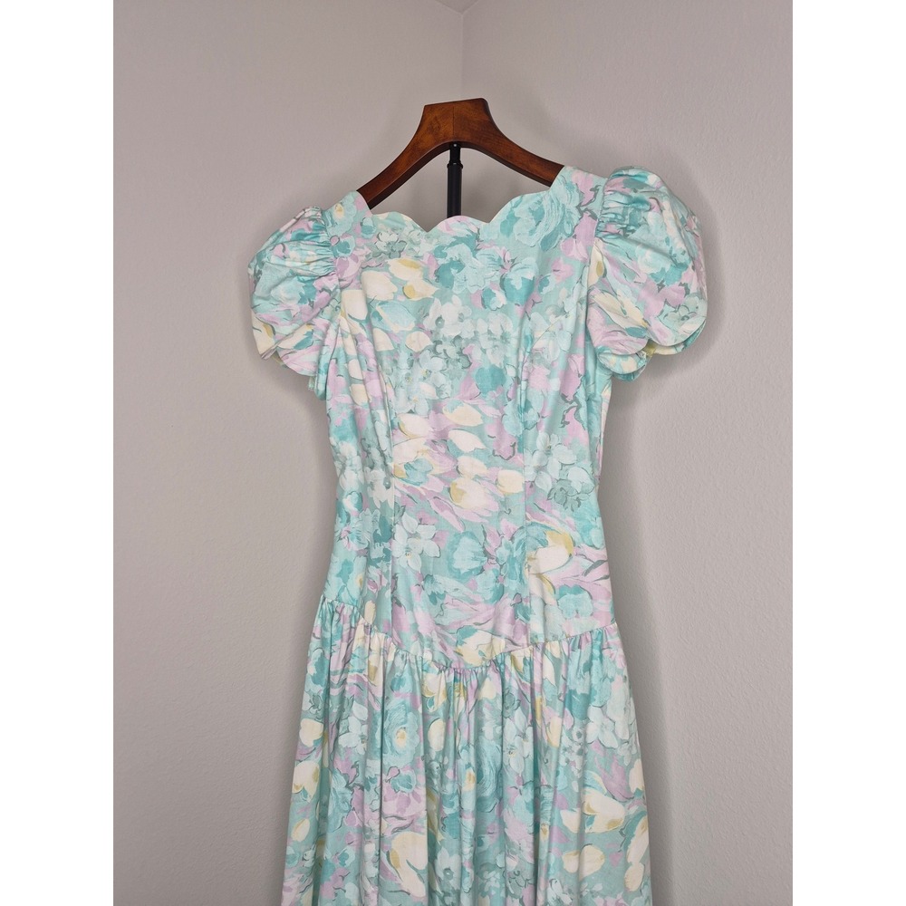 Vintage 80s Alfred Angelo Cotton Garden Party Dress Floral Summer Tea Size 4/6 S - Picture 3 of 16